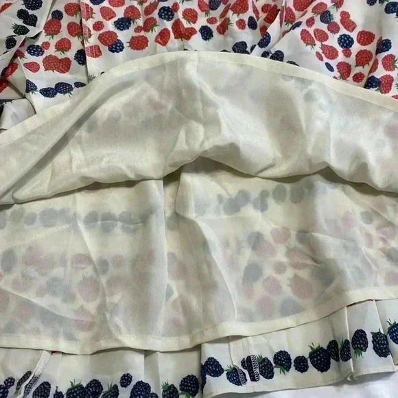 J. Crew BlackBerry Raspberry Pleated Skirt Size 2 Cream w/ Black & Red Berries. - Picture 8 of 14